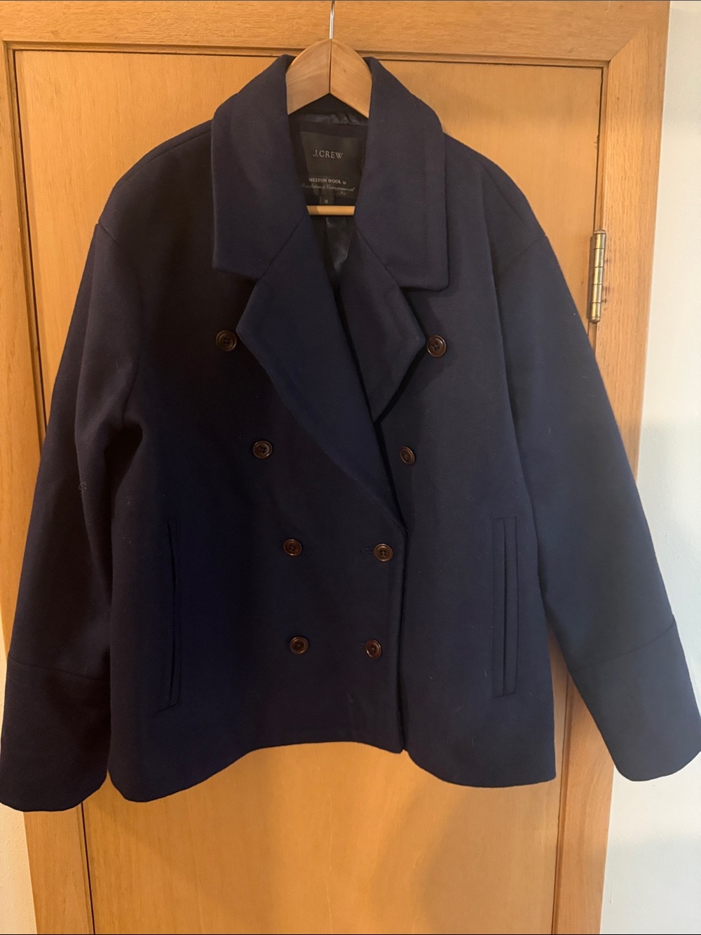 J. Crew Women’s Double-Breasted Melton Wool Peacoat Navy Blue Size 12